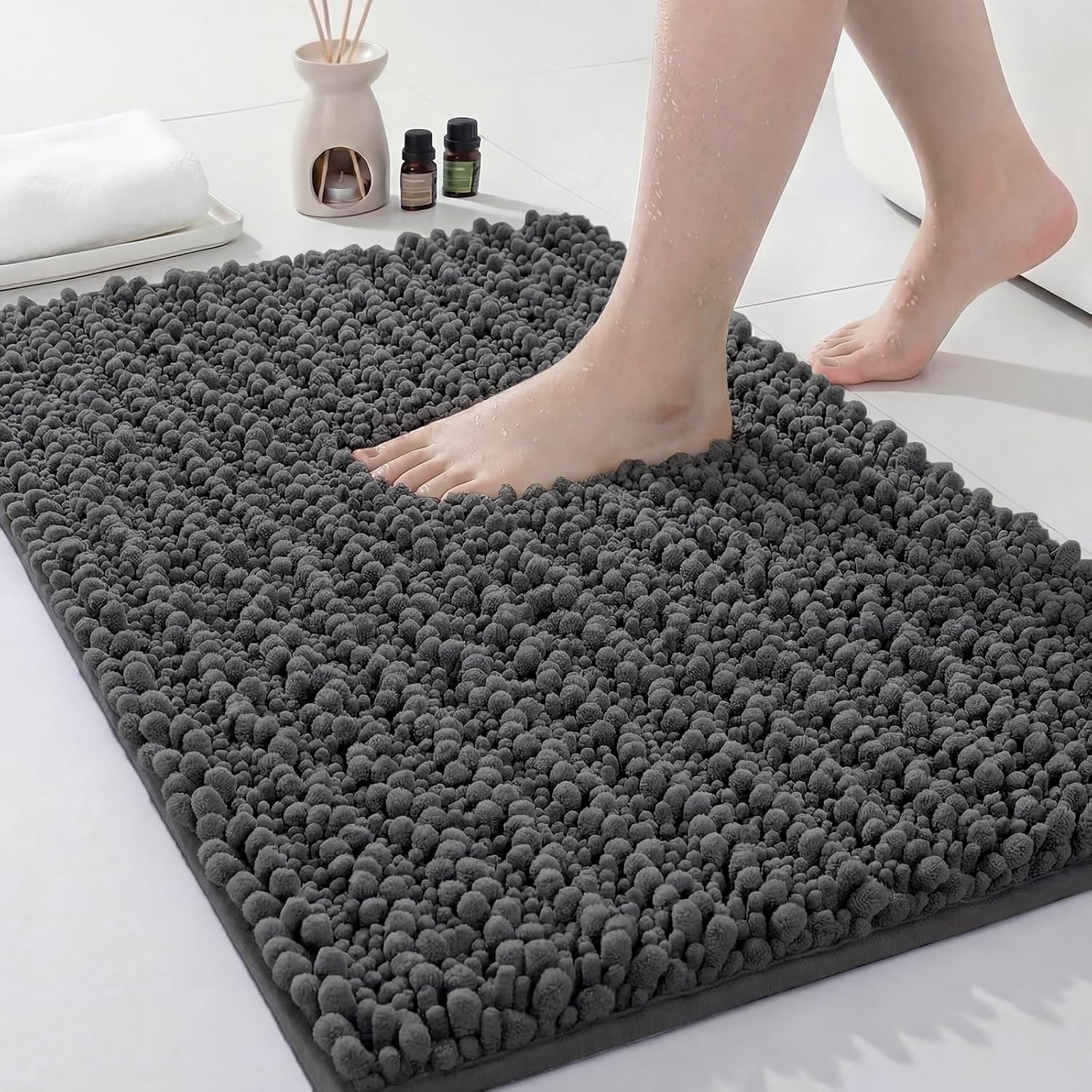 Disolla Small Bath Mat 17x24 Inch - Chenille Dark Grey Bathr deal at Amazon
