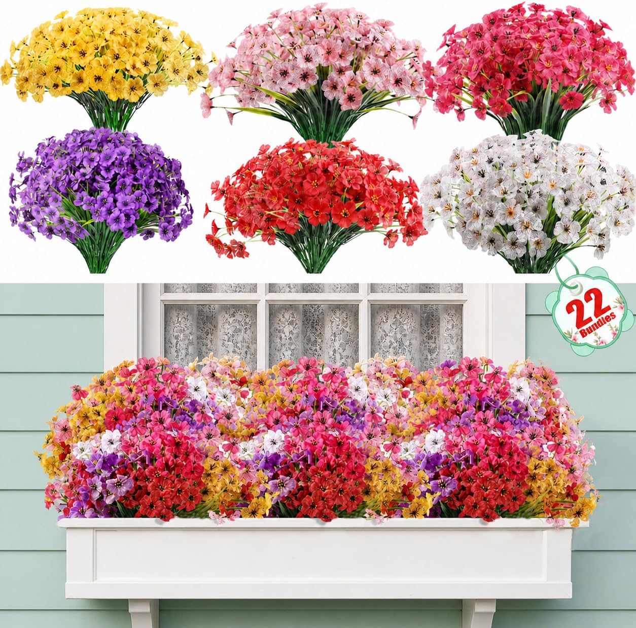 Powbrace 22 Pack Artificial Flowers for Outdoor Indoor Fake deal at Amazon