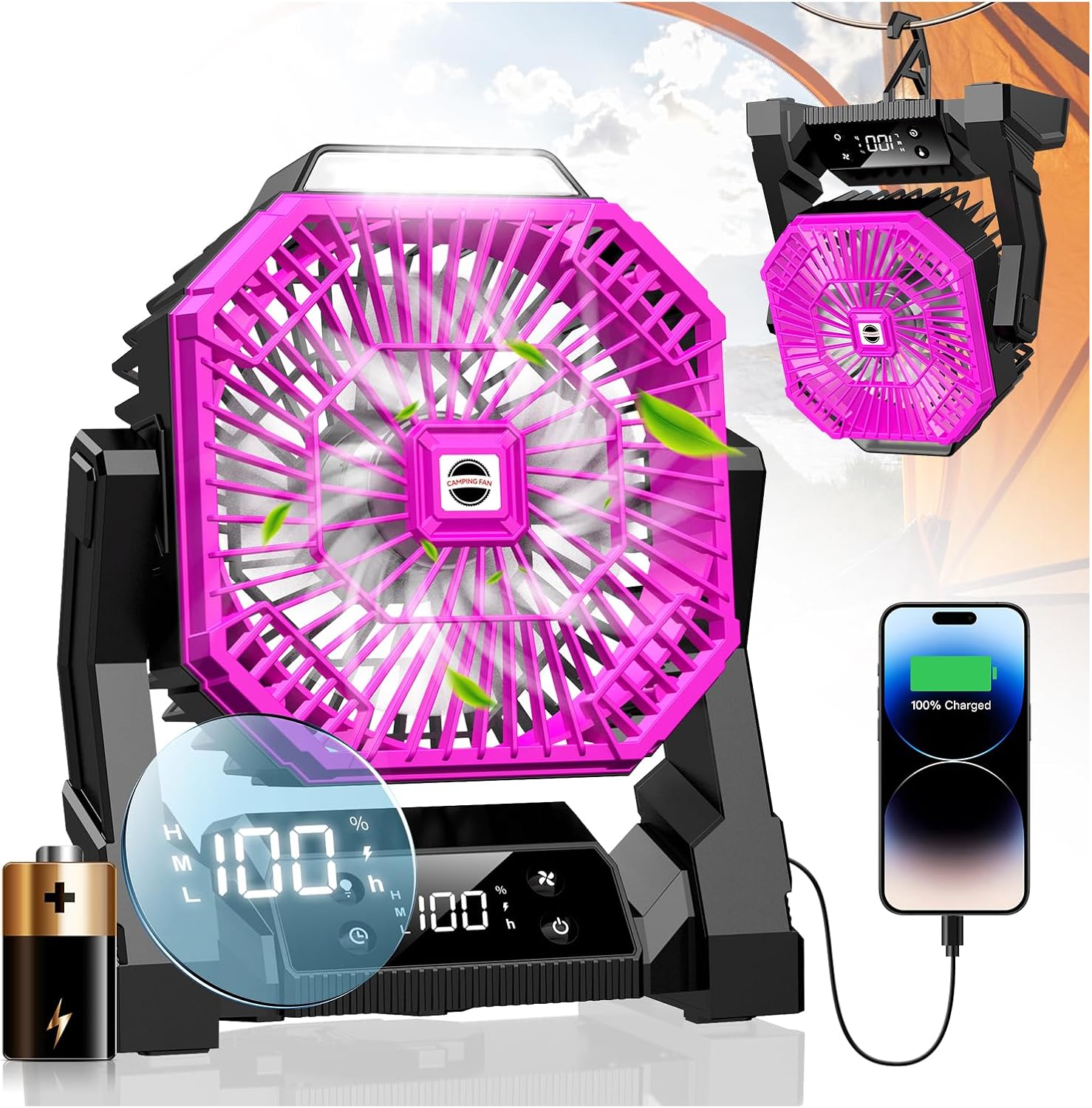 Hiketrax Portable Camping Fan with LED Lantern, 30000mAh Rec deal at Amazon