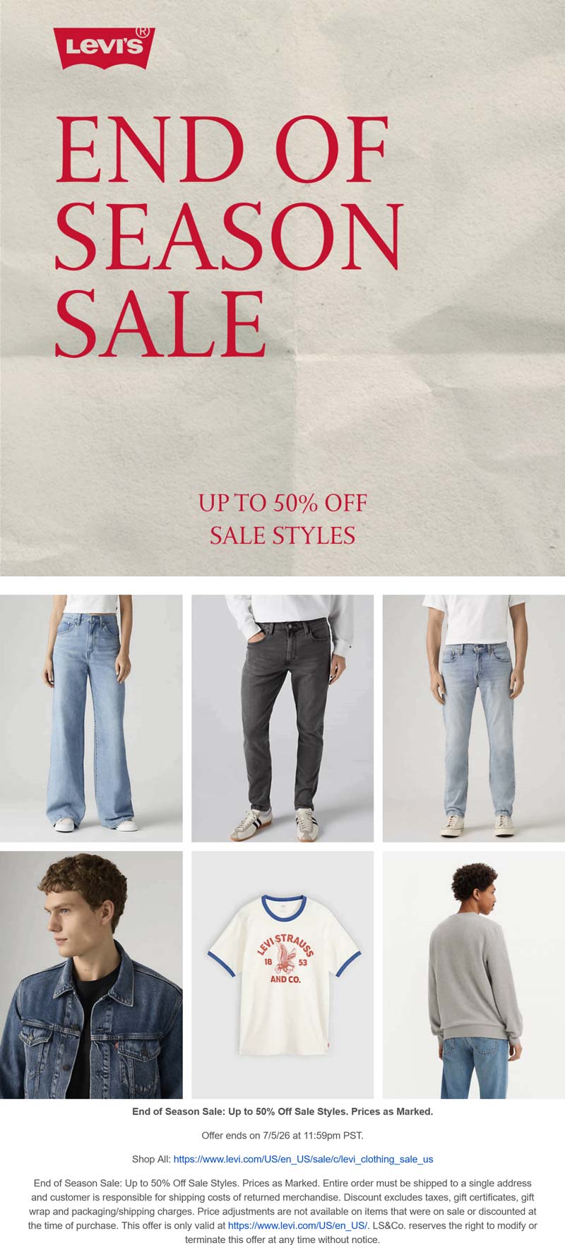 Extra 20-50% off sale items deal at Levi