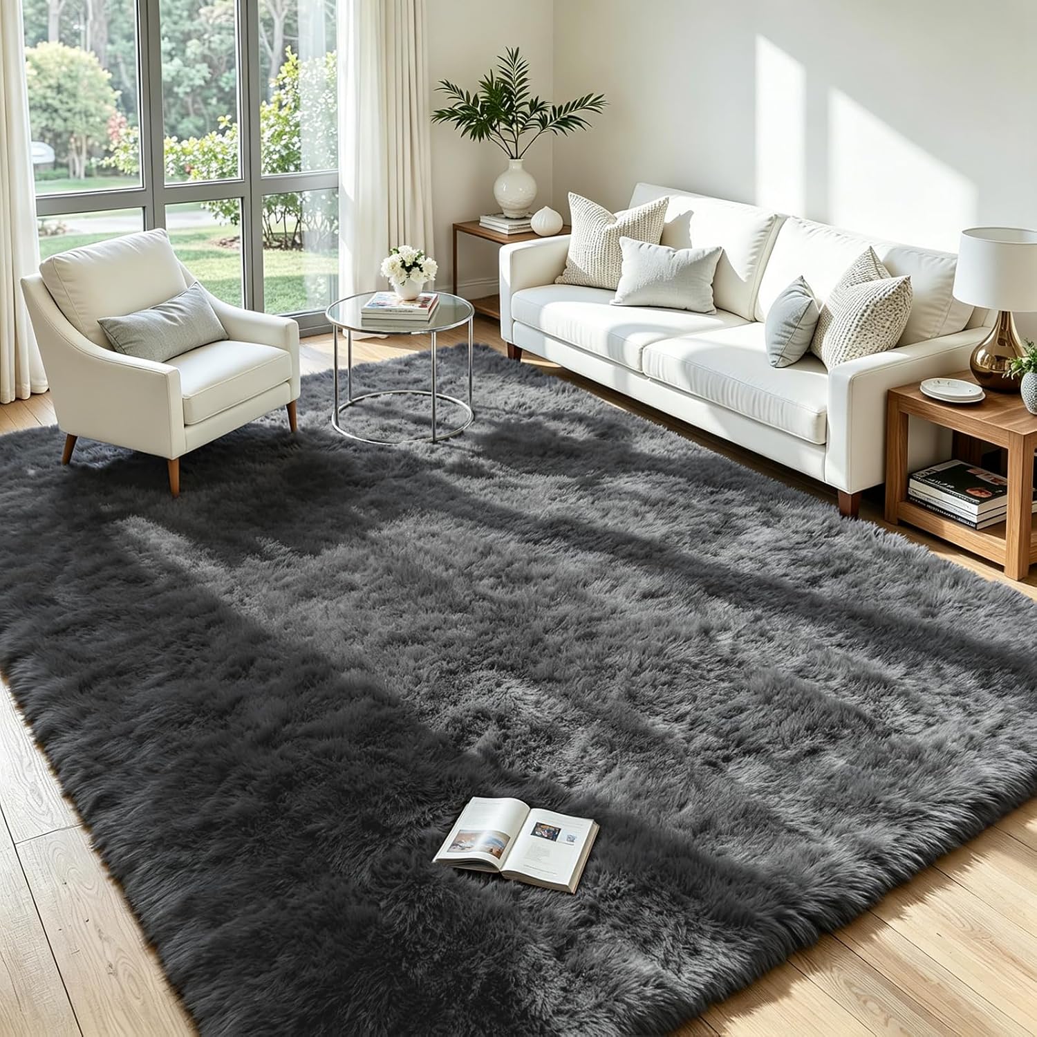5x7 Area Rug for Living Room, Ultra Soft Fluffy Grey Rugs fo deal at Amazon