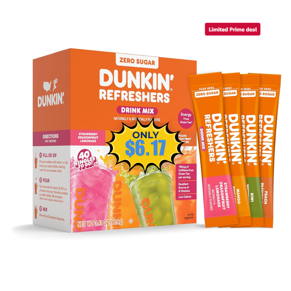 Dunkin’ Zero Sugar Refreshers Deal: Save 50% at Amazon