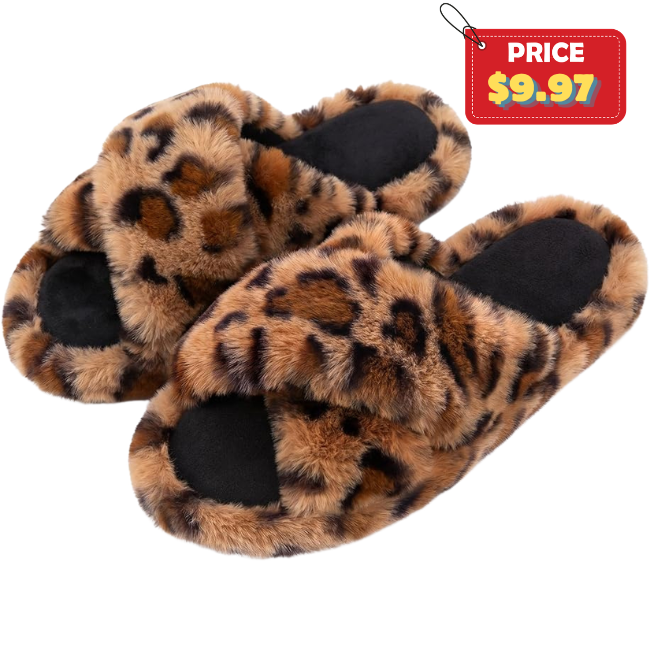 Fluffy Cross Band Open Toe Slippers Deal: Save 55% at Amazon