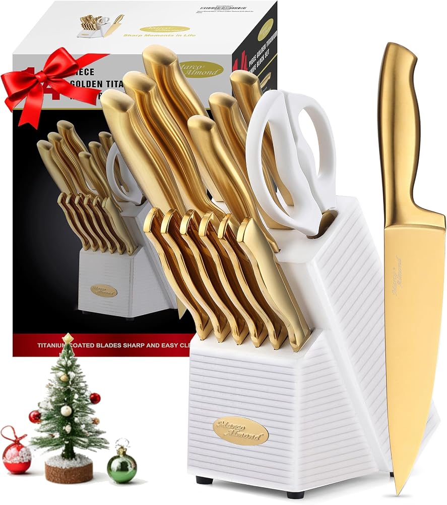 Marco Almond® Gold Knife Set, Knife Block Set Only $79.99 at Amazon