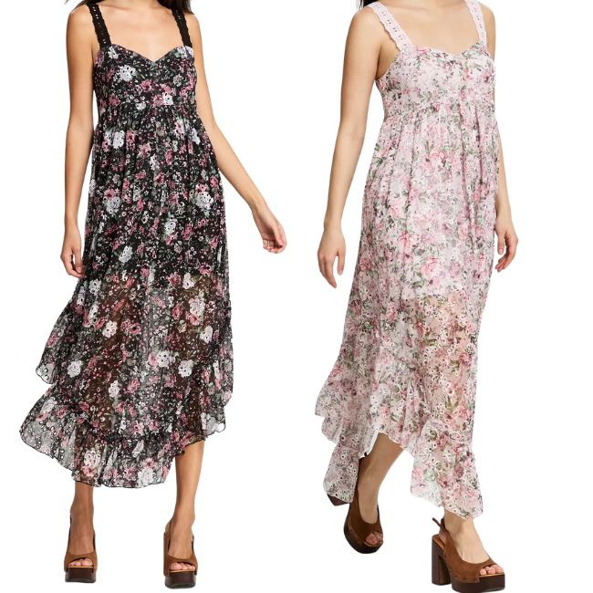 Asymmetrical Chiffon Eyelet Maxi Dress Deal at Macys: Save $69.51