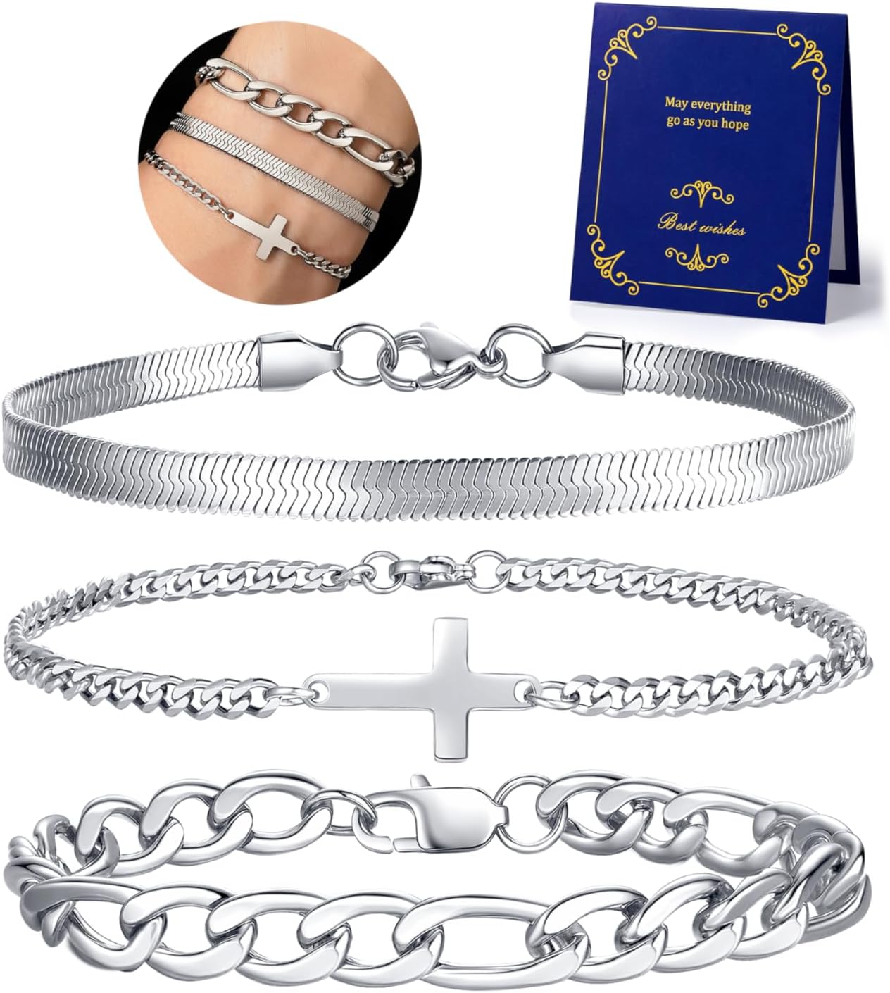 QINJIEJIE Cross Bracelet for Men, Mens Cross Bracelet Silver deal at Amazon