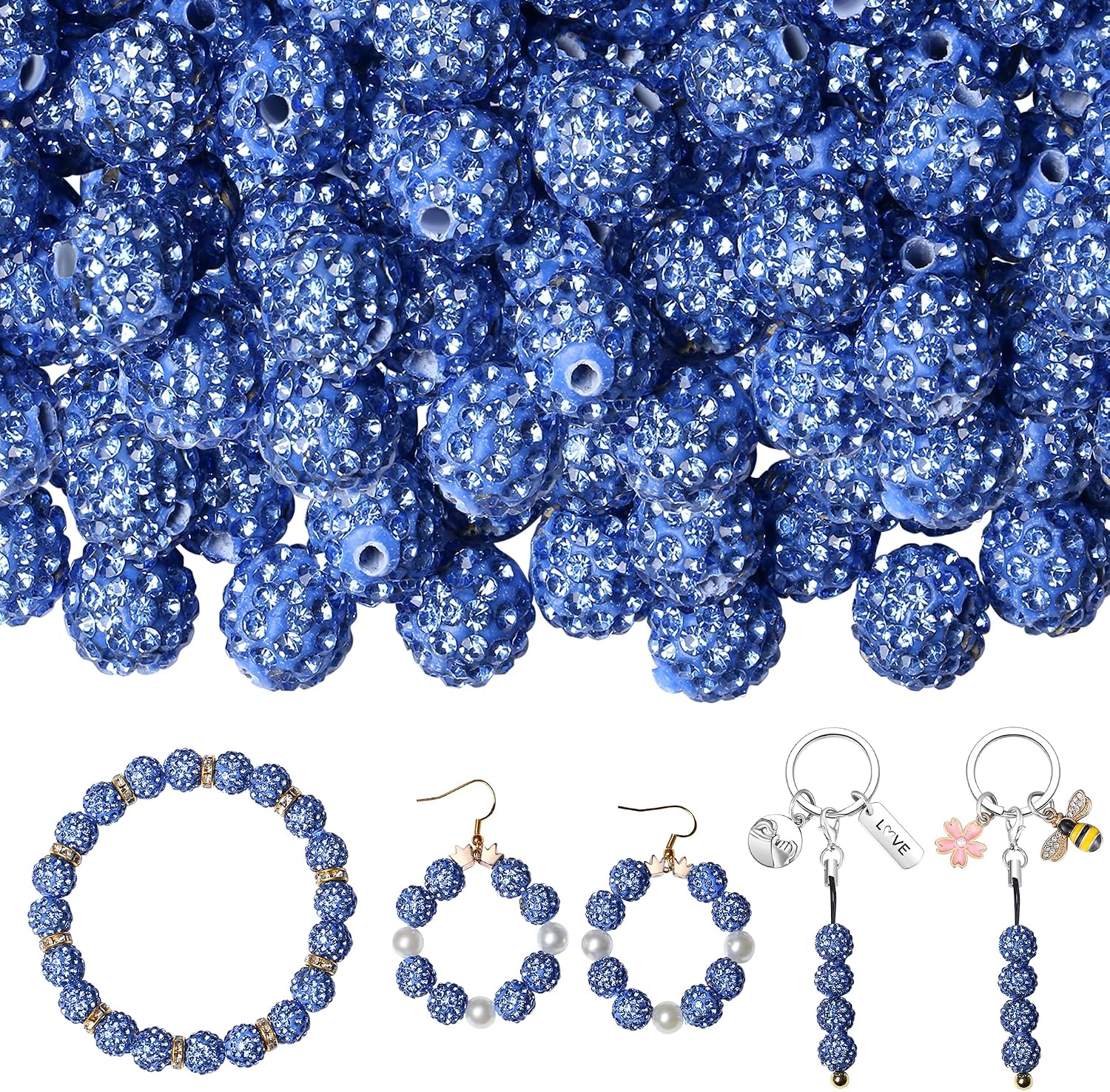 QINJIEJIE 100pcs 10mm Blue Beads, Blue Beads for Bracelets, deal at Amazon
