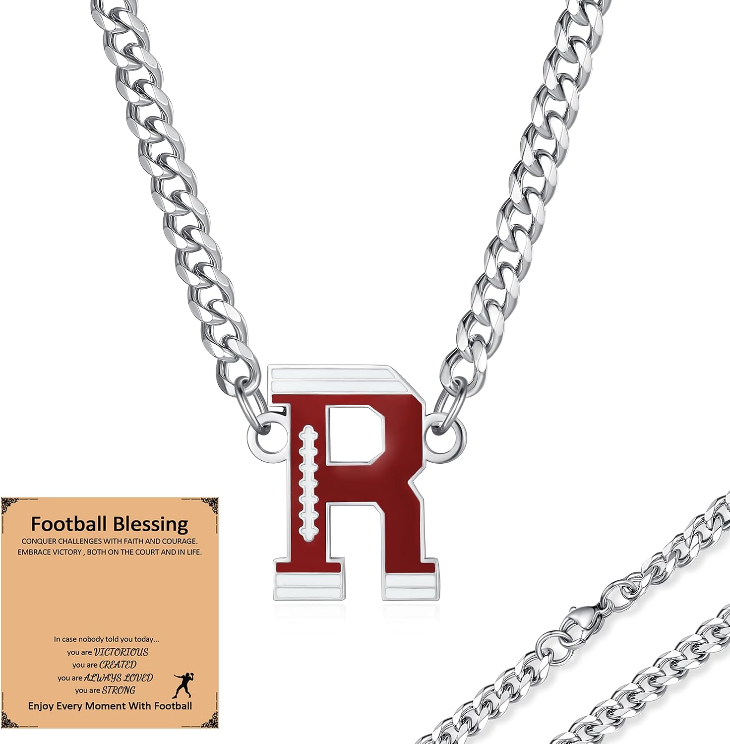 QINJIEJIE Football Necklace Initial R Letter for Men Necklac deal at Amazon