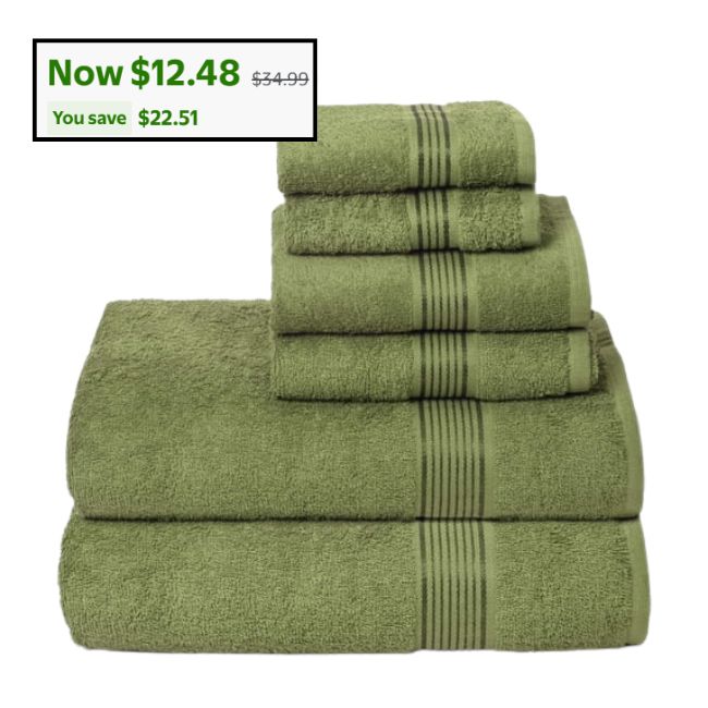 6 Pack Cotton Towel Set Deal: Save $22.51 at Walmart