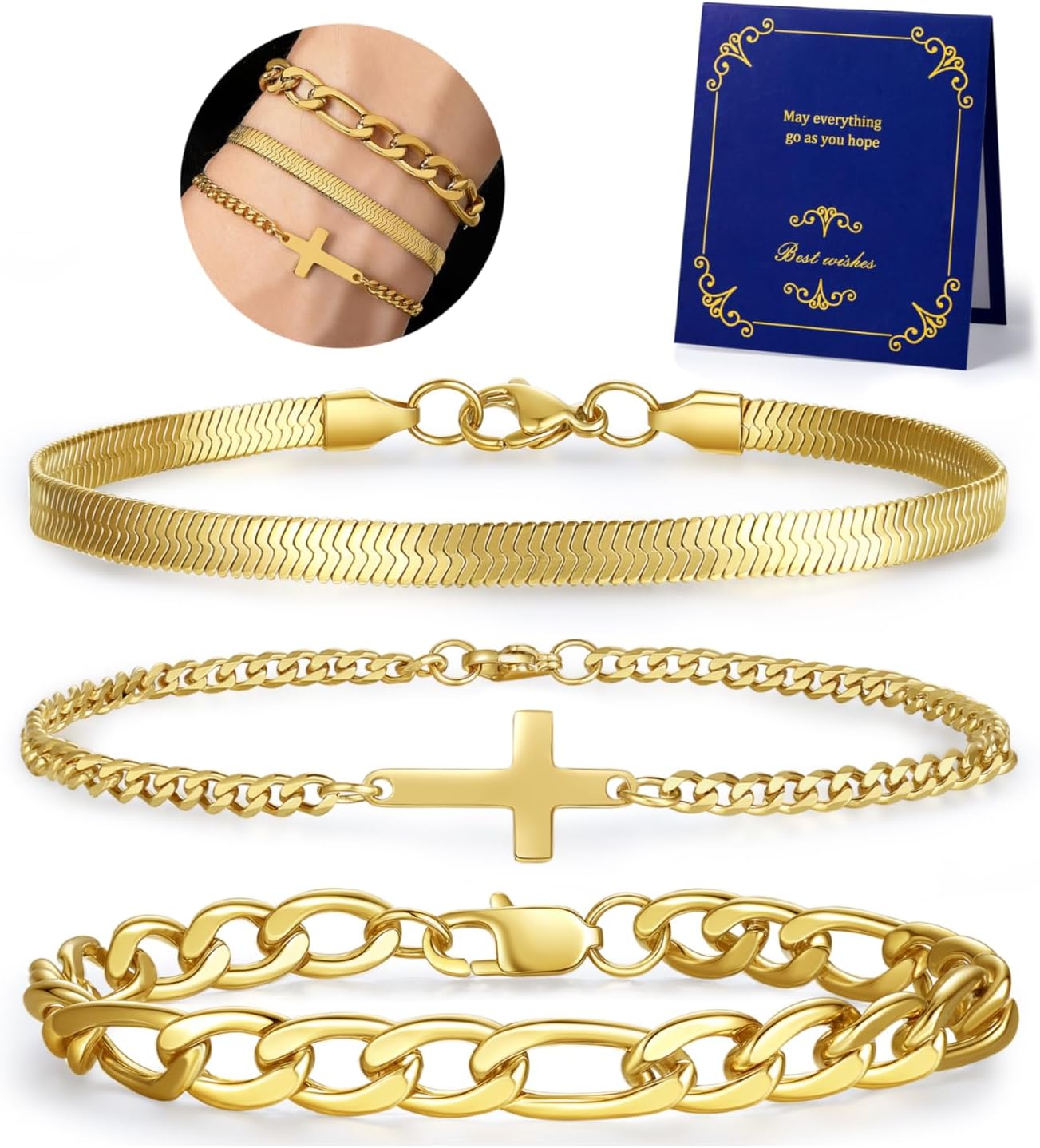 QINJIEJIE Mens Gold Cross Bracelet Stainless Steel Bracelets deal at Amazon