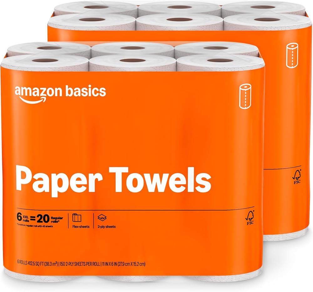 Amazon Basics 2-Ply Flex-Sheets Paper Towels, 12 Basics Roll deal at Amazon