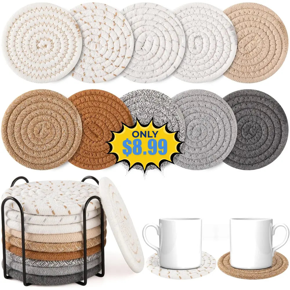 OIAHOMY 10 Pcs Drink Coasters with Holder Deal: Save 31% at Amazon