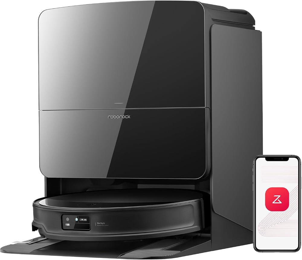 Roborock Saros 10R robot vacuum and mop on Amazon, black ultra‑slim model