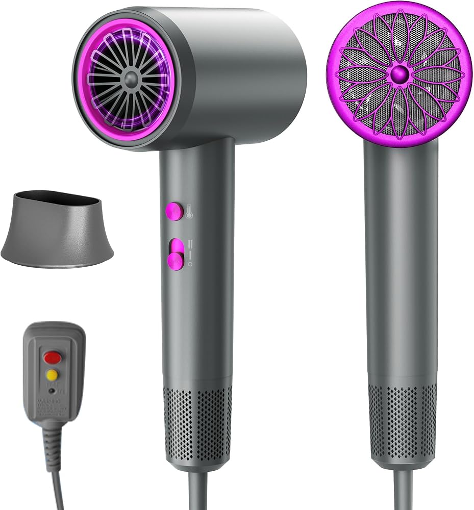 Nutromo 110,000 RPM professional hair dryer in gray and purple on Amazon