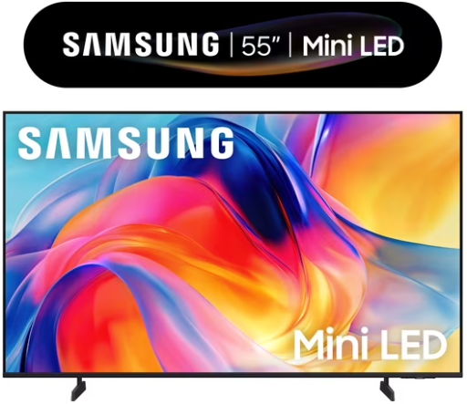 Samsung 55 inch 4K Mini LED TV displayed in a living room, sold at Walmart