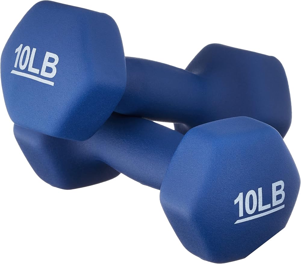 Amazon Basics neoprene dumbbell hand weights, 10 lb pair, navy blue, on Amazon
