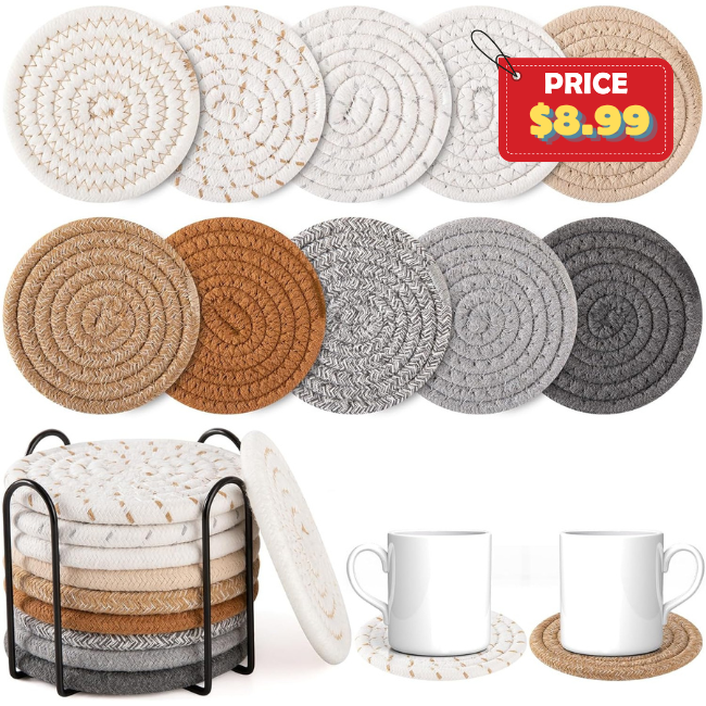 Boho Cotton Woven Coaster Set Deal: Save 31% at Amazon