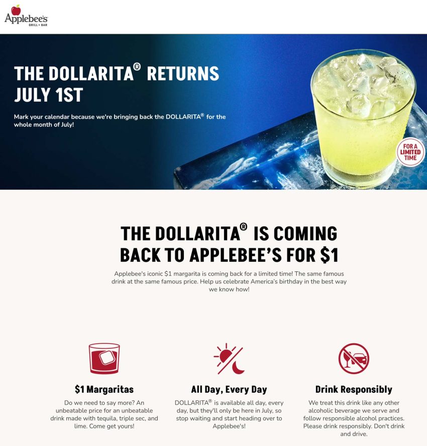 A frosty $1 margarita served at Applebee's restaurant