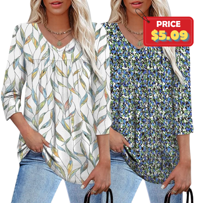 V Neck 3/4 Sleeve Tunic Shirts Sale at Amazon