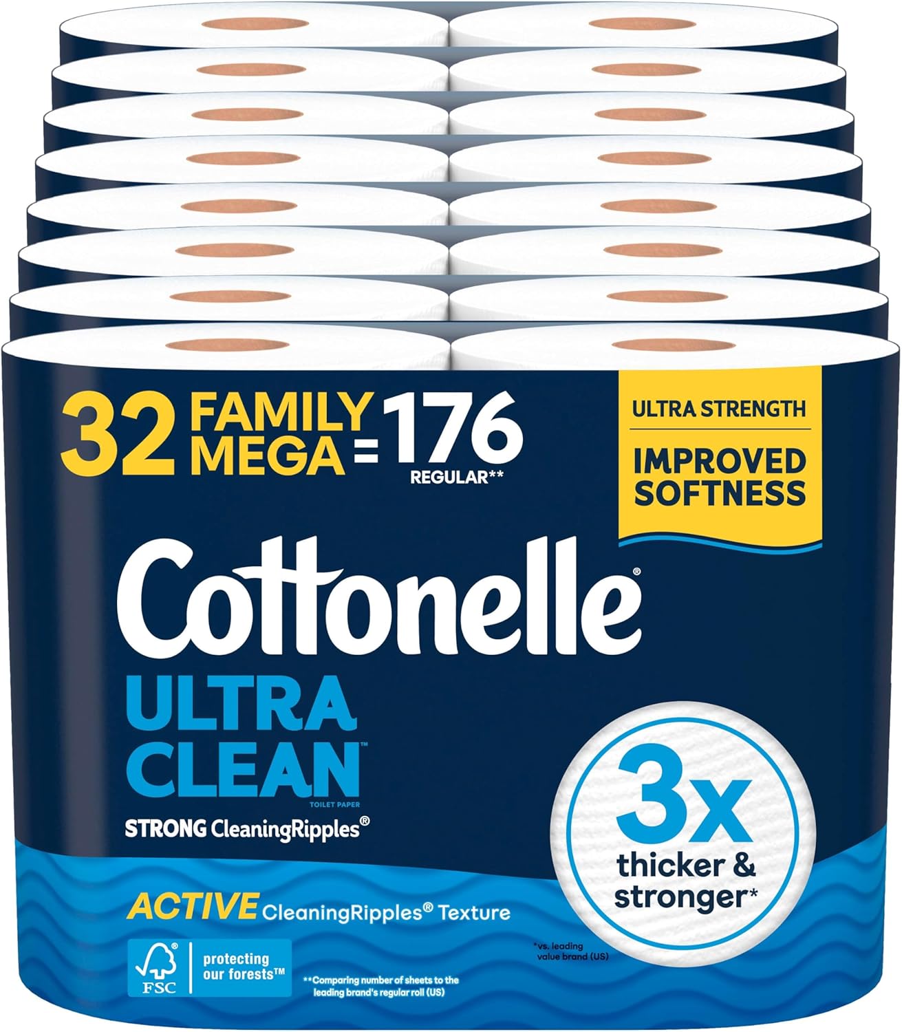 32 Mega Rolls (=176 Reg) Cottonelle Ultra Clean Toilet Paper