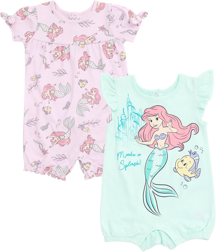 Disney Princess Ariel infant baby girl 2‑pack romper in blue and purple, sold on Amazon