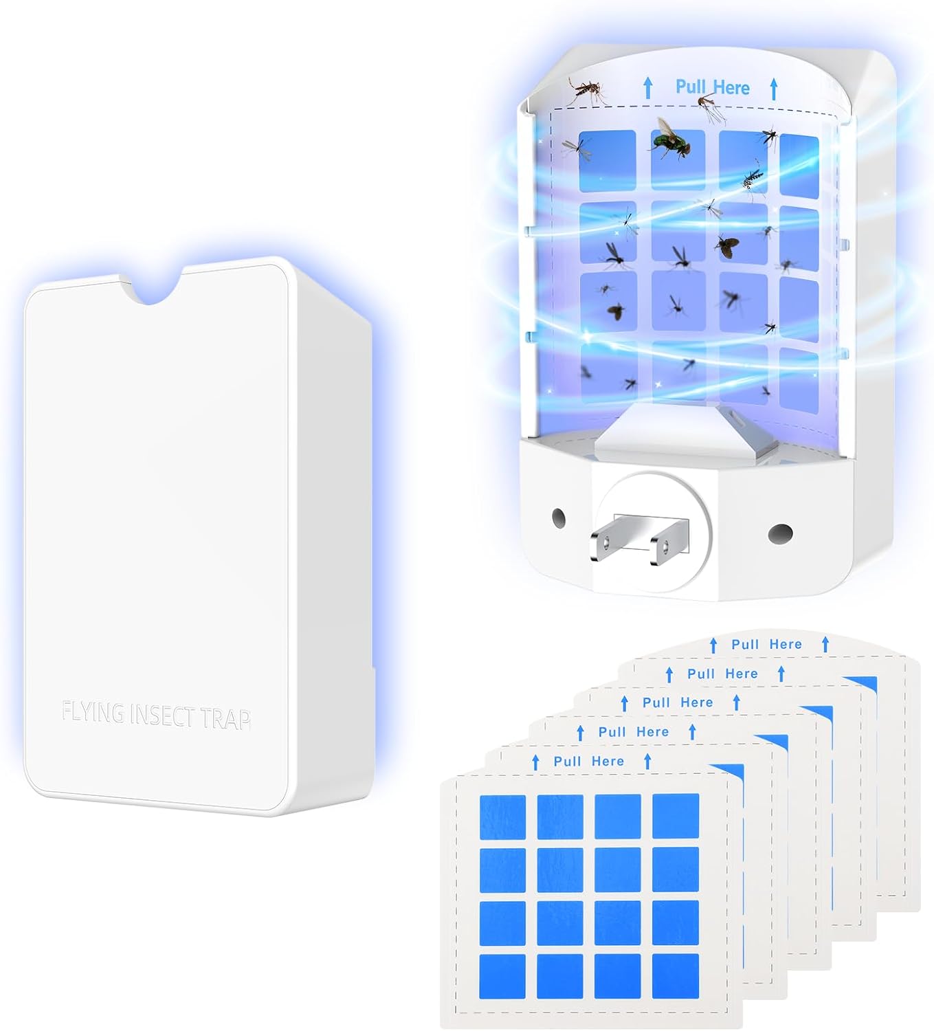 Acoswsi Indoor Fly Trap with blue UV light and glue cards, sold on Amazon