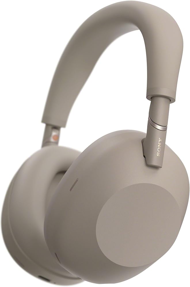 Sony WH-1000XM6 noise cancelling wireless headphones in sandstone color, shown on Amazon