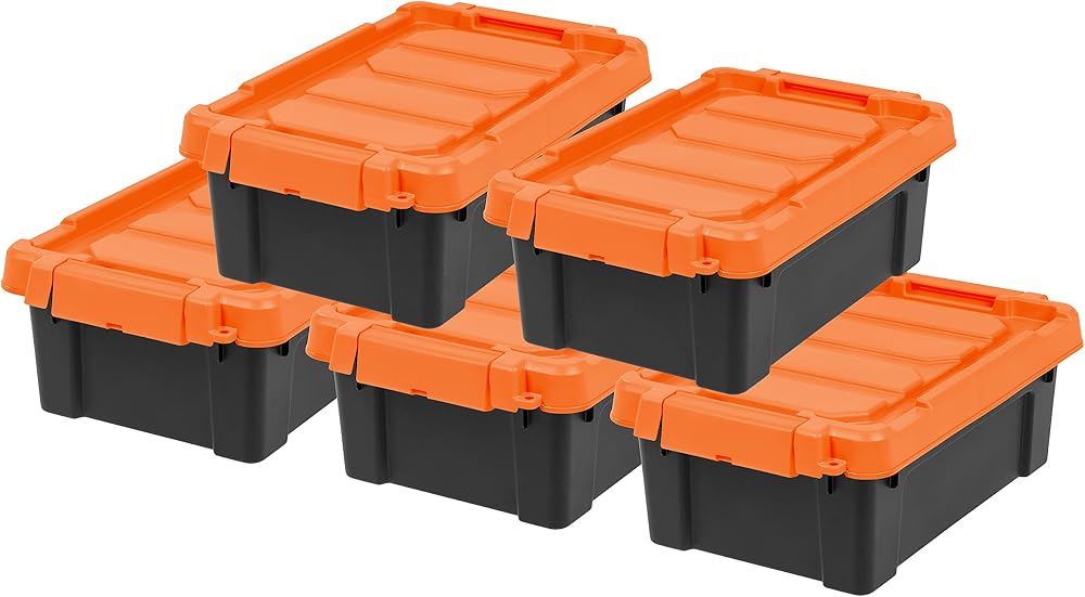 IRIS USA 3 Gallon Lockable Storage Bins with Lids – black orange pack of 5 on Amazon