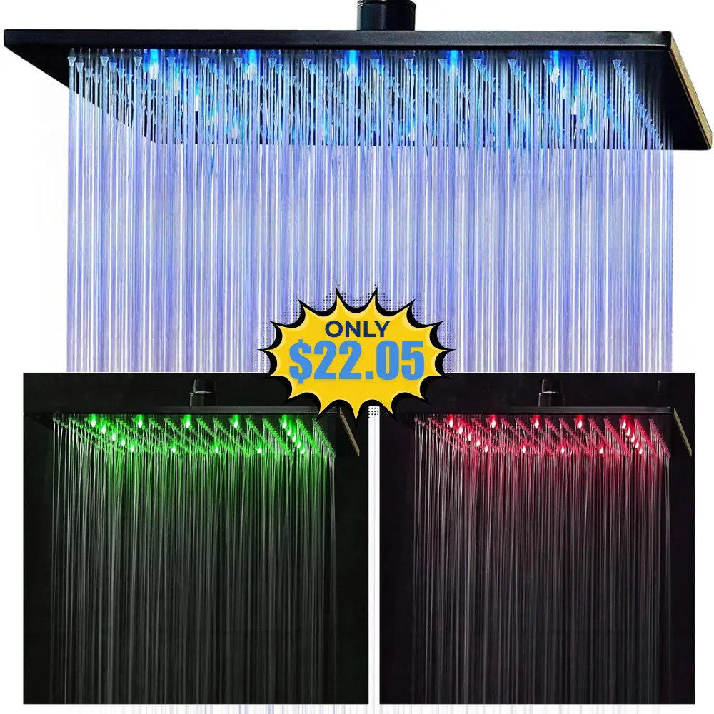 12 Inch Black LED Rain Shower Head Deal: Save 61% at Amazon