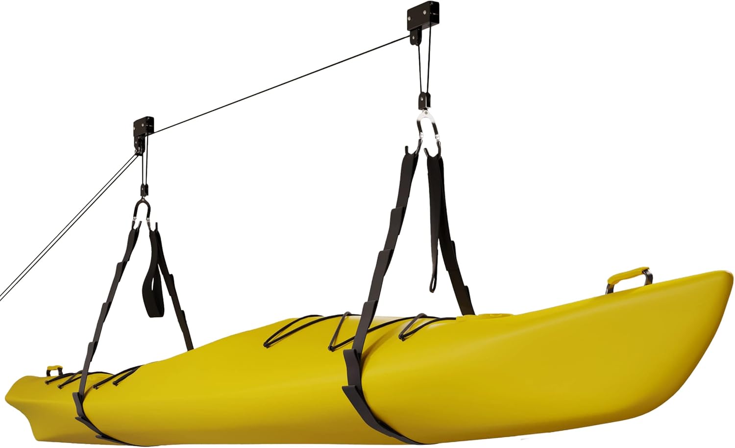 RAD Sportz Kayak Storage Hoist on Amazon showing hoist mechanism and free shipping badge