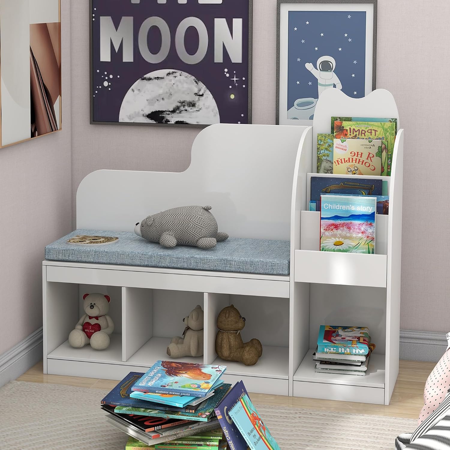 TaoHFE Reading Nook for Kids with storage cubes and cushion, white, sold on Amazon