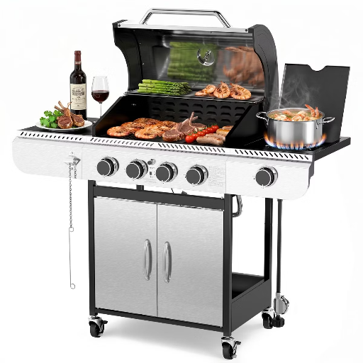 R.W. Flame 42,000 BTU propane BBQ grill on a patio, featured at Target