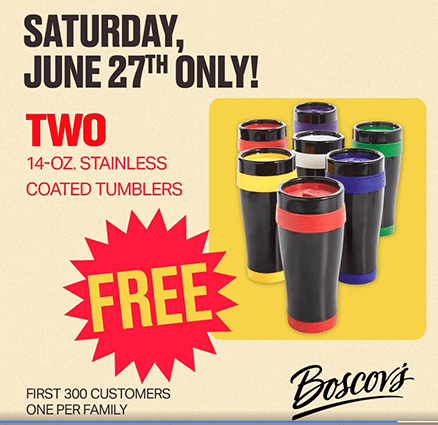 Boscovs Free 2 Stainless Tumblers Deal