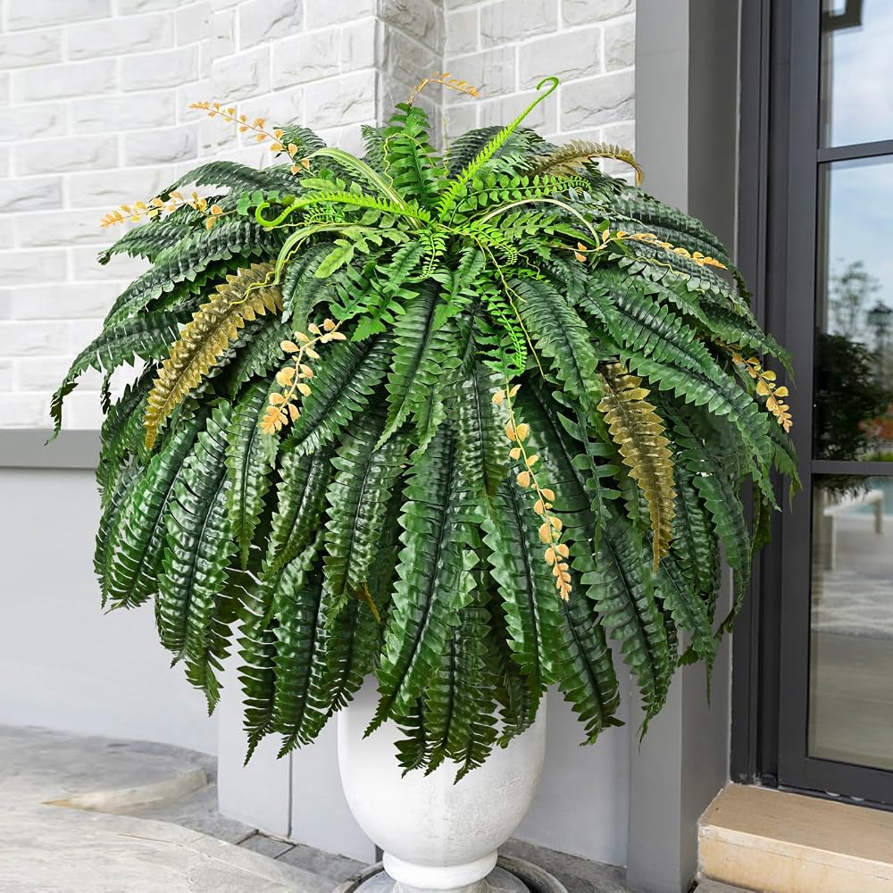 133 Leaves Full Fake Ferns artificial plants displayed on an outdoor patio, Amazon