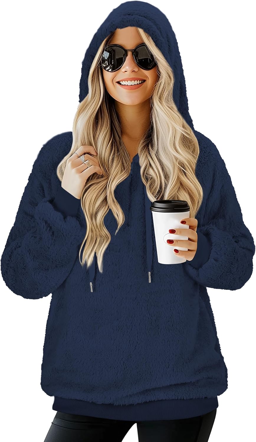 TBONTB women’s oversized fleece hoodie in navy blue, available on Amazon