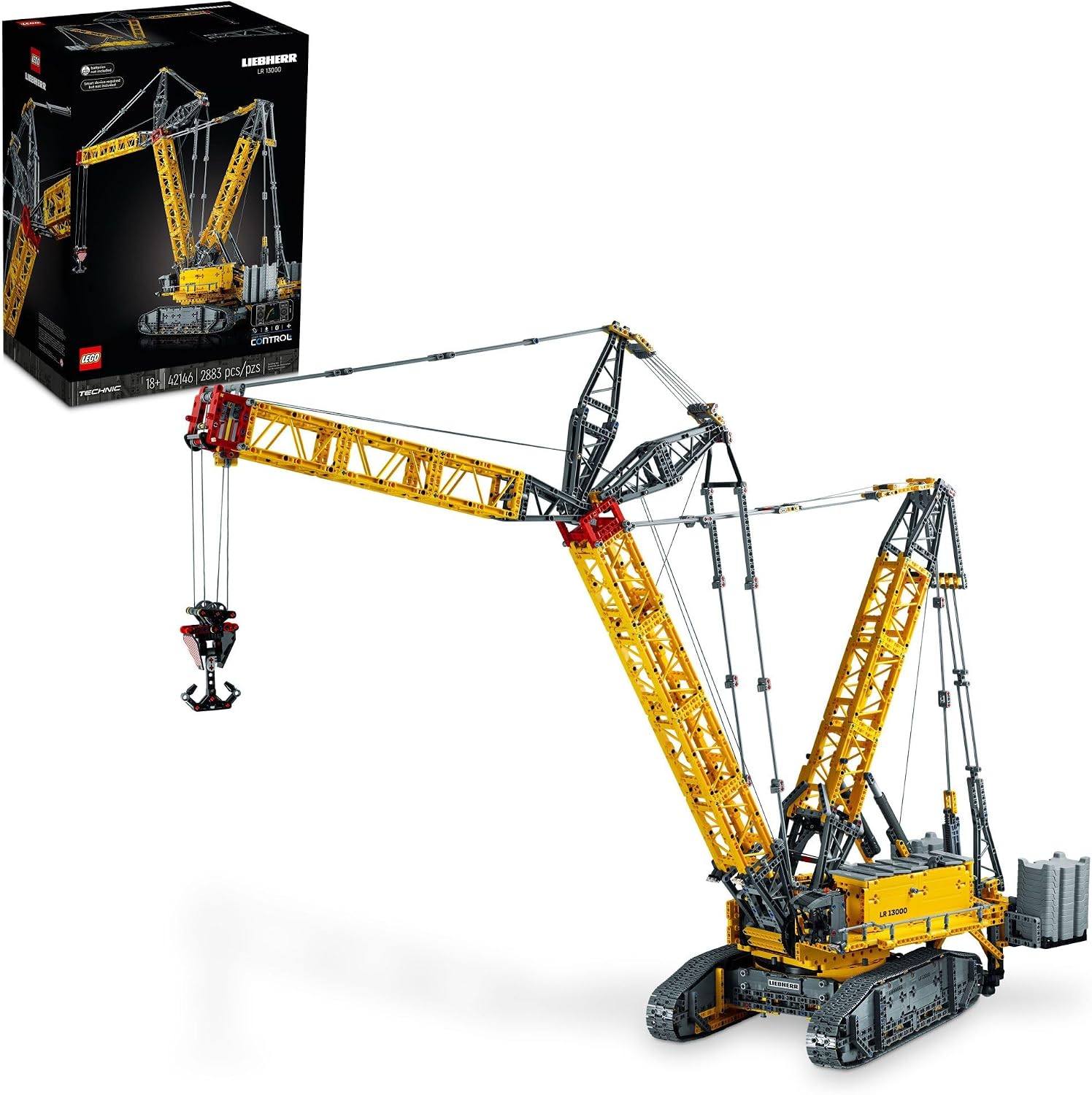 LEGO Technic Liebherr Crawler Crane model kit on Amazon, showing detailed construction