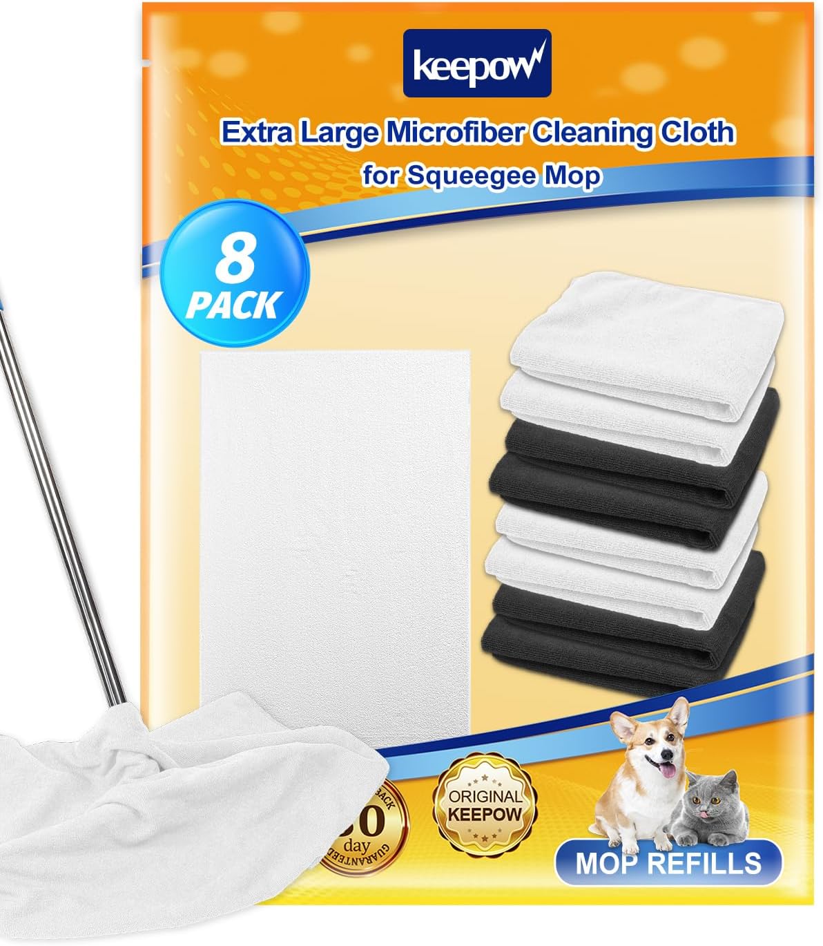 KEEPOW 8PCS extra large microfiber cleaning cloth set in white and black, sold on Amazon