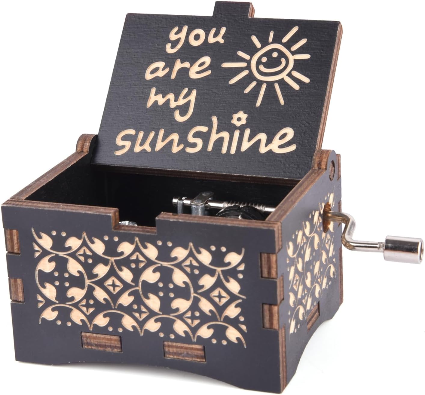 My Sunshine Music Box vintage wooden hand crank musical box on Amazon