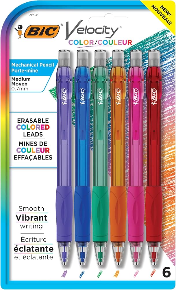 BIC Velocity Mechanical Pencils with colored leads at Amazon