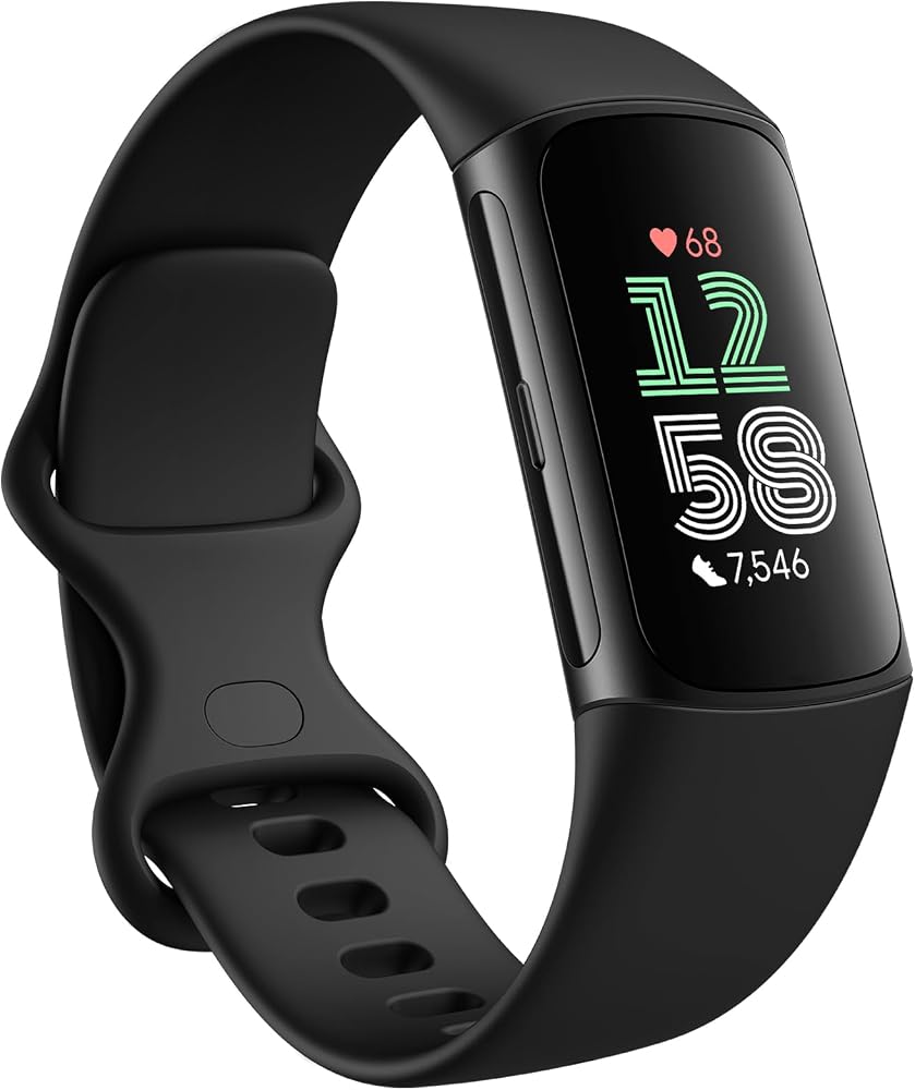 Fitbit Charge 6 fitness tracker in obsidian black with small and large bands, sold on Amazon