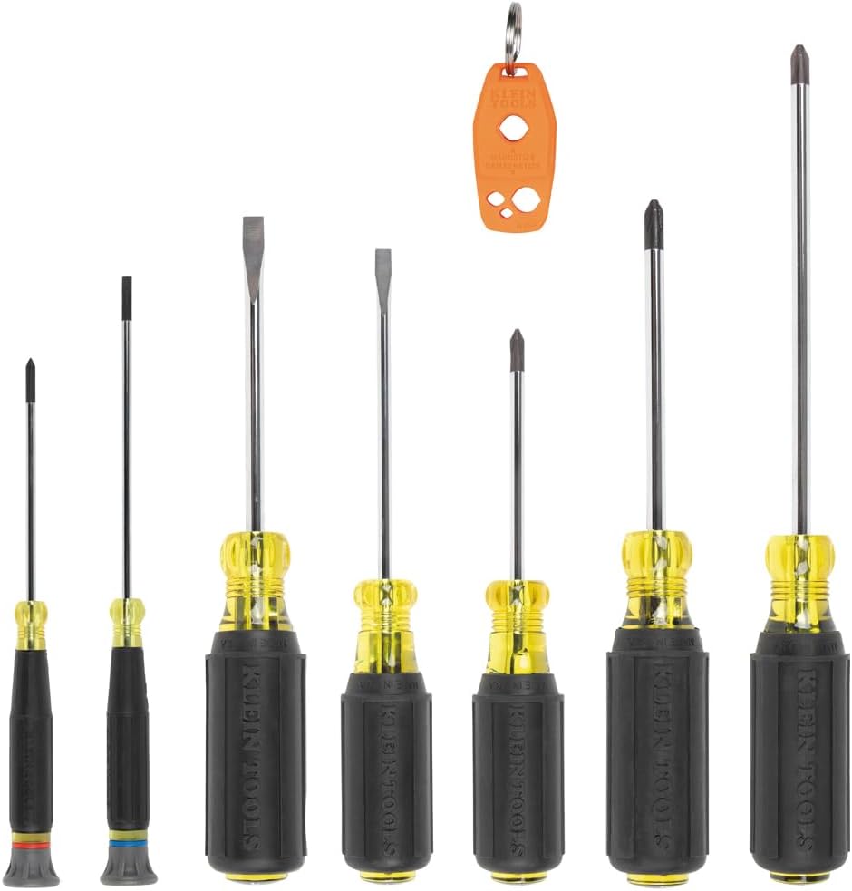 8-Pc Klein Tools All-Purpose Screwdriver Set on Amazon, showing ergonomic handles and magnetic tips