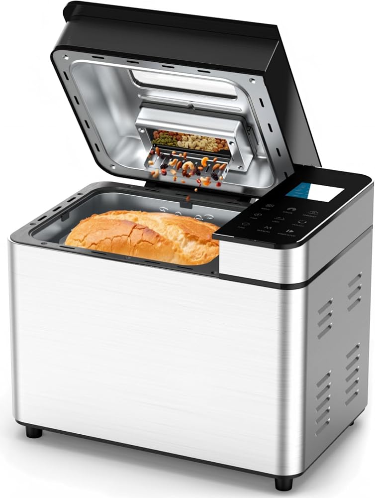 25-in-1 Automatic Bread Machine with visible lid and nut dispenser sold on Amazon