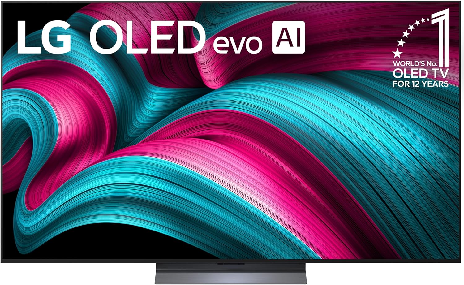 65 inch LG C5 OLED evo AI 4K UHD TV displayed in a living room, Amazon listing