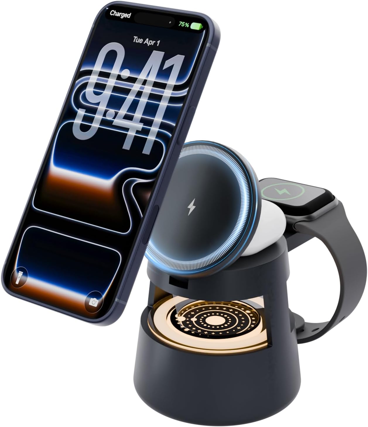 Magsafe 4-in-1 wireless charging station with mushroom light on Amazon