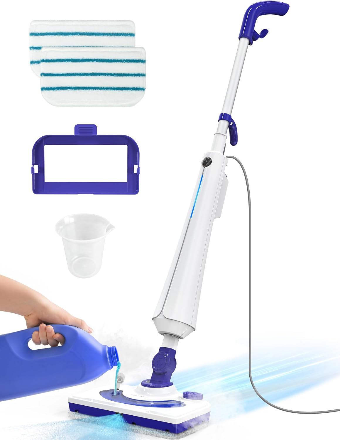 Aspiron Professional Steam Mop Cleaner on Amazon, white model with detachable pads