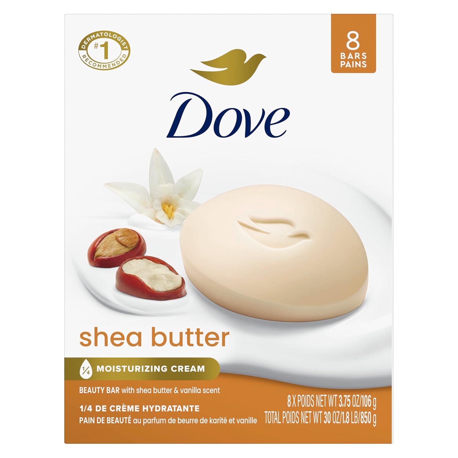 Dove Shea Butter Beauty Bar 8‑Pack sold on Amazon