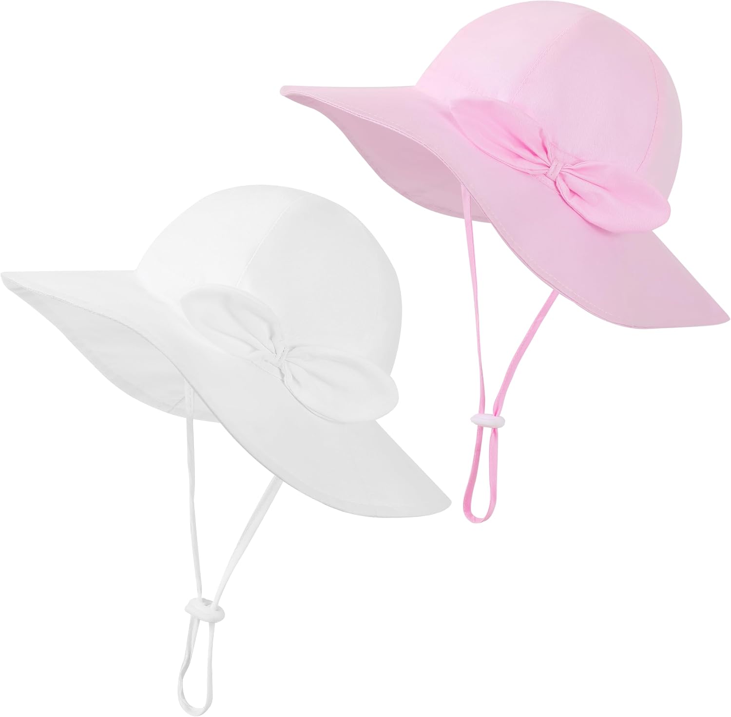 Baby Girl Sun Hat 2-pack with pink and white adjustable strap, UPF 50+, sold on Amazon