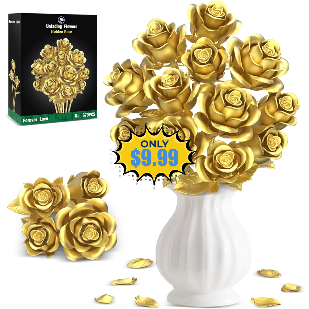 Metallic Gold Roses Bouquet Building Sets Deal: Save 23% at Amazon