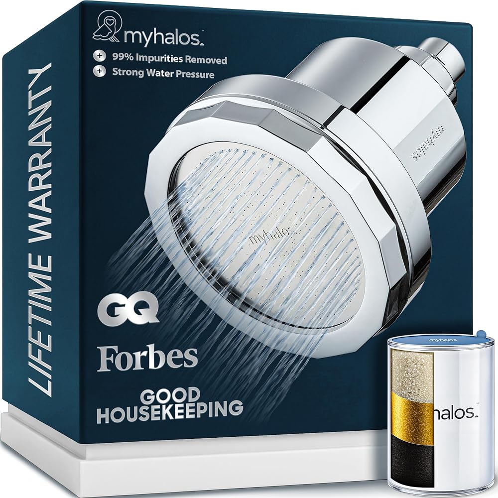 MyHalos filtered shower head chrome finish sold on Amazon