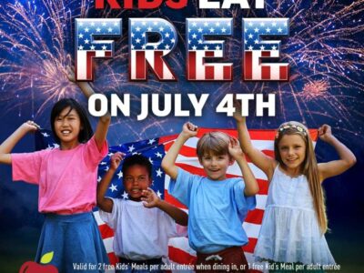 2 kids eat free with your entree at Applebees via promo code FGKEF4JULY2026